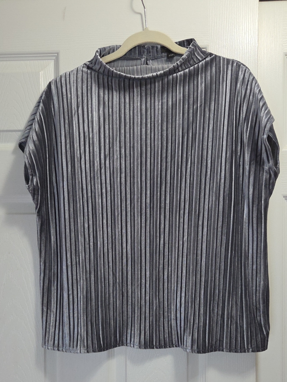 Ann Taylor Silver-Gray Pleated Velvet Short-Sleeve Top
